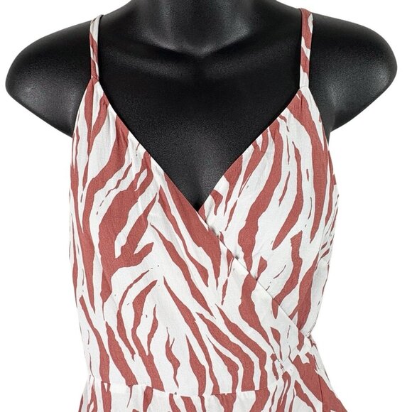 Rails Frida Rust Zebra Midi Dress Sleeveless Ruffle Front Tie Waist Women’s L - Picture 4 of 14